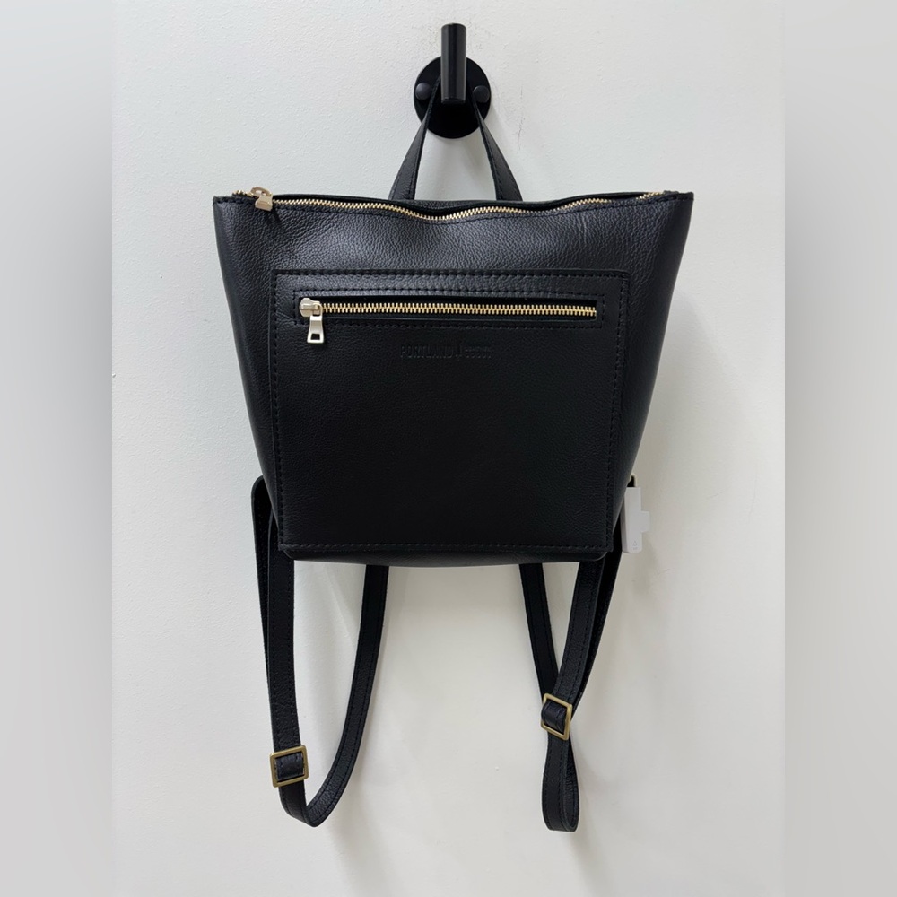 Portland Leather Black Mini Leather Backpack with Gold Hardware